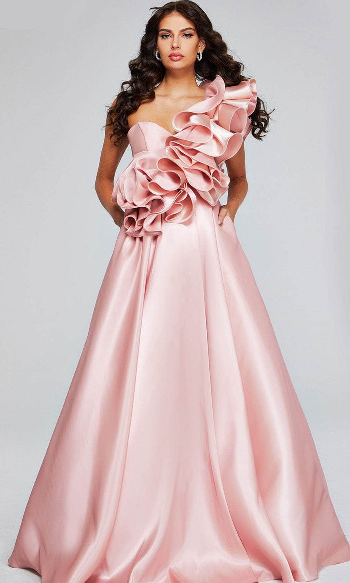 Jovani 40796 - Ruffle Draped Evening Gown Special Occasion Dress 00 / Blush