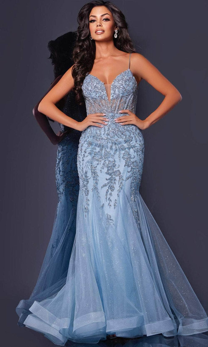 Jovani 43845 - Plunging Sweetheart Mermaid Prom Dress Prom Dresses 00 / Blue