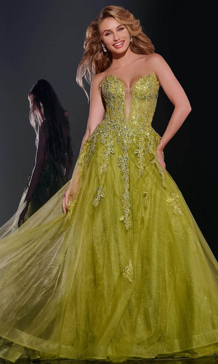 Jovani 43849 - Embroidered Tulle Prom Dress Prom Dresses 00 / Green