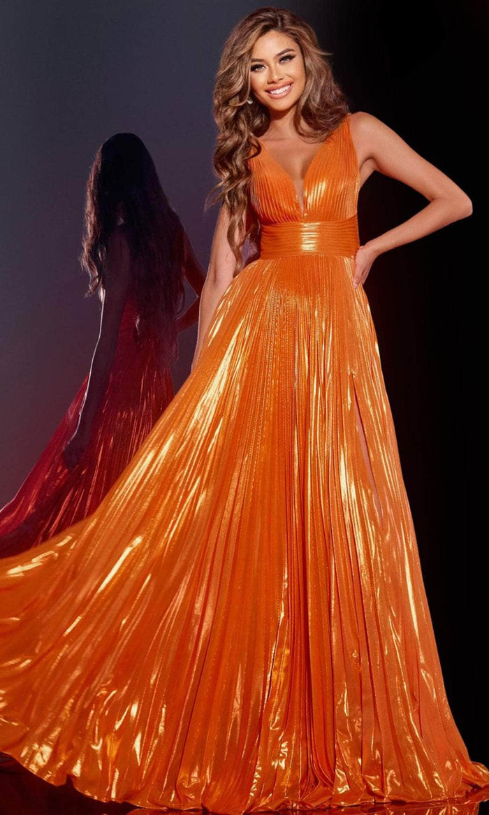 Jovani 44230 - Sleeveless Pleated Prom Dress Prom Dresses 00 / Orange