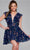 Jovani 50069 - Plunging Neckline Ruffled Cocktail Dress Cocktail Dresses 00 / Navy/Print