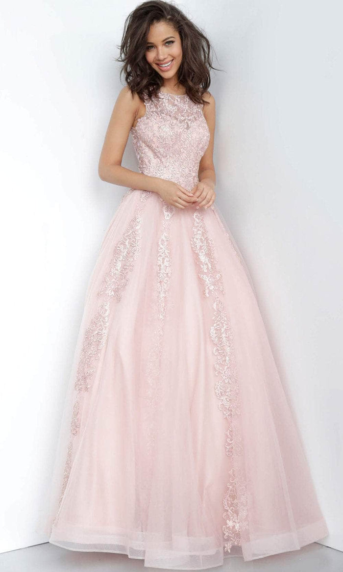 Jovani 59046 - Embroidered Floral Dress Prom Dresses 16 / Blush