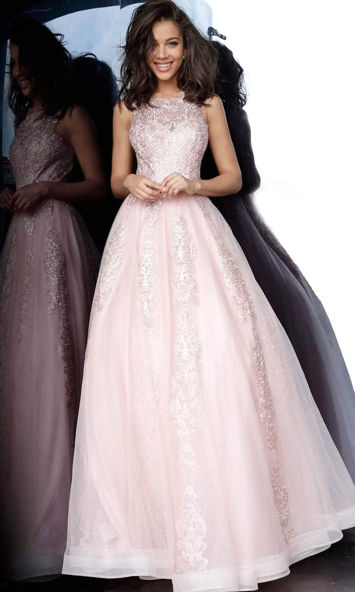 Jovani 59046 - Embroidered Floral Prom Dress Prom Dresses 00 / Blush