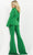 Jovani - Collared Deep V-Neck Formal Pantsuit 06922SC - 1 pc Emerald in Size 4 Available Formal Pantsuits 4 / Emerald