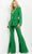 Jovani - Collared Deep V-Neck Formal Pantsuit 06922SC - 1 pc Emerald in Size 4 Available Formal Pantsuits 4 / Emerald