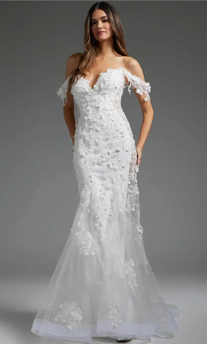 Jovani JB38224 - Applique Off Shoulder Bridal Gown Bridal Dresses 00 / Off-White
