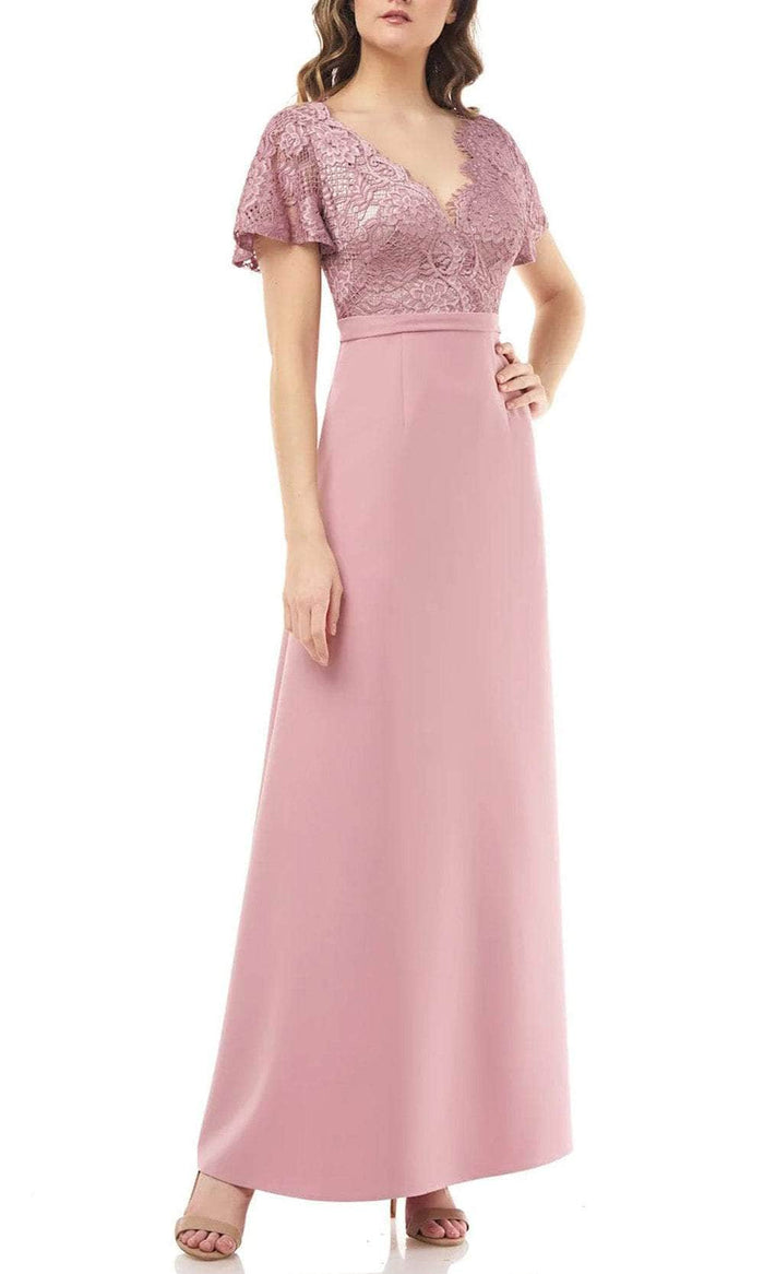 JS Collections 867174 - V Neck Lace Top Long Dress Special Occasion Dress 2 / Dusty Rose