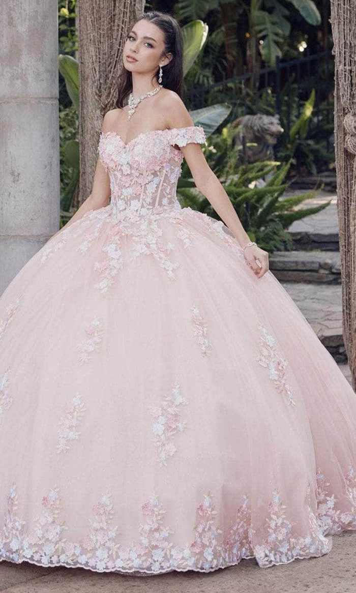 Juliet Dresses JT1460J - 3D Floral Embellished Off-The-Shoulder Gown Ball Gowns XS / Blush