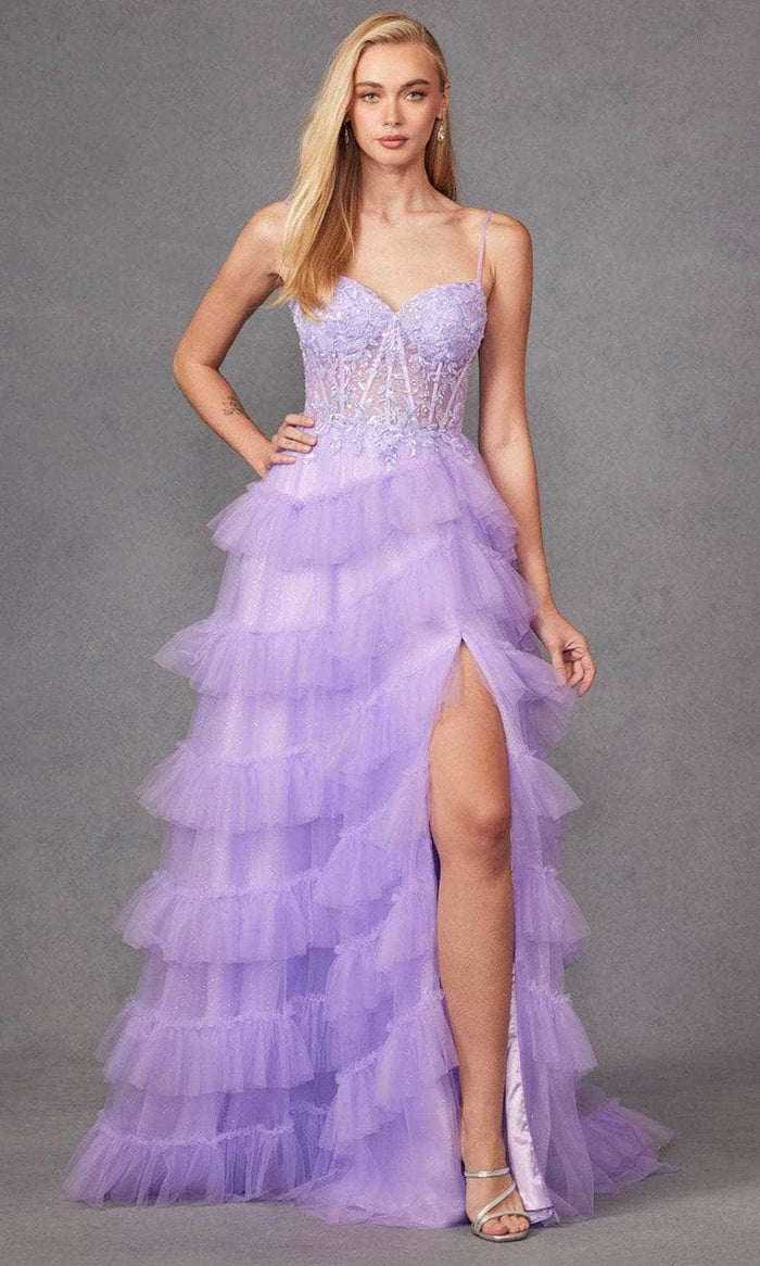 Juliet Dresses JT2459A - Lace Applique Corset Bodice Prom Dress Prom Dresses XS / Light Purple