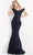 JVN by Jovani - JVN04717SC- V-Shaped Ruffle Sleeve Evening Gown Prom Dresses 24 / Navy