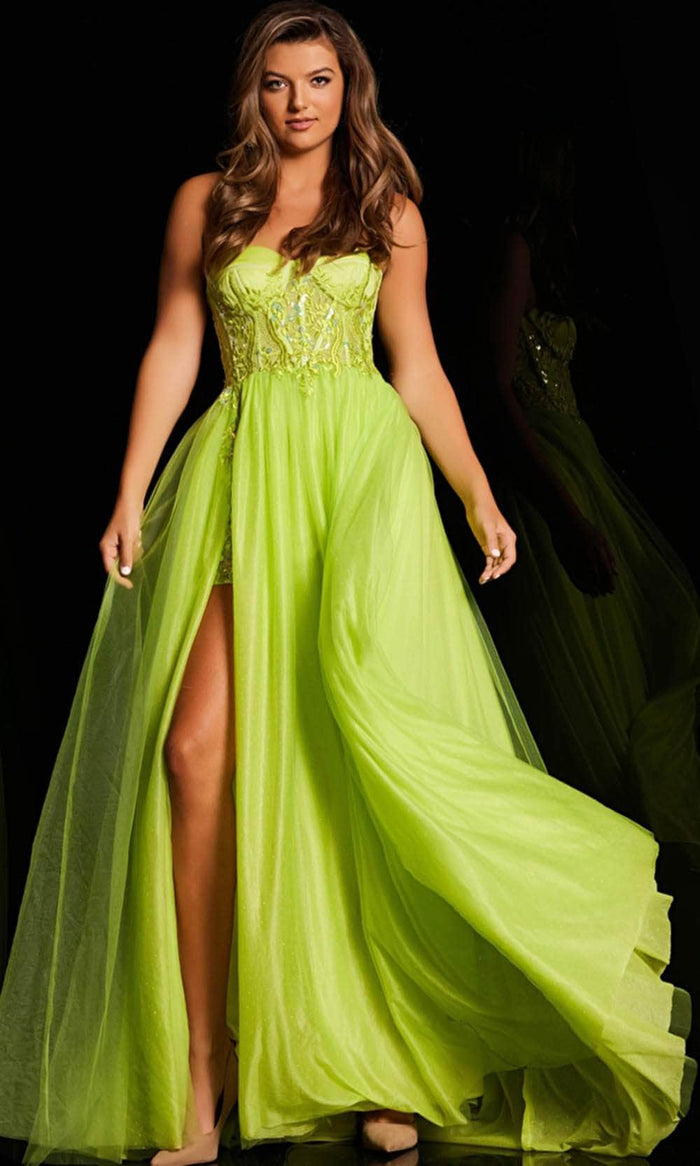 JVN by Jovani JVN38656 - Embroidered Strapless Ballgown Ballgown Dresses 00 / Lime