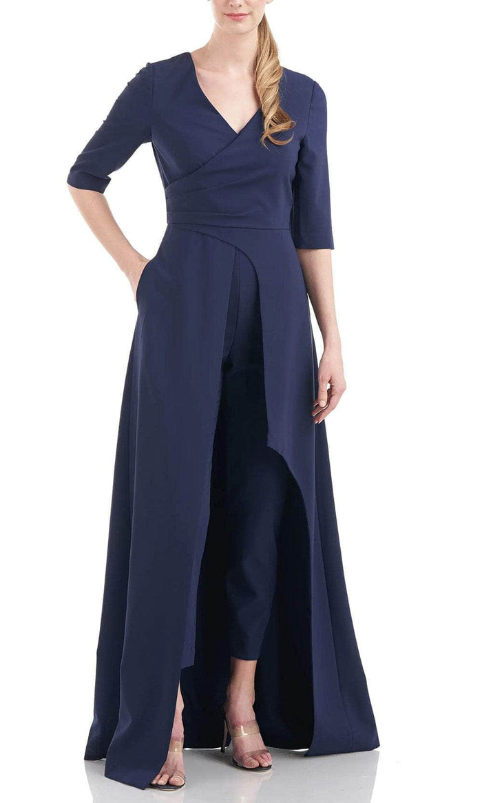 Kay Unger 5547465 - V-Neck Quarter Sleeve Jumpsuit Formal Pantsuits 2 / Midnight