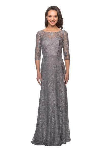 La Femme 27857SC - Allover Lace A-Line Formal Dress Mother of the Bride Dresses 18 / Platinum