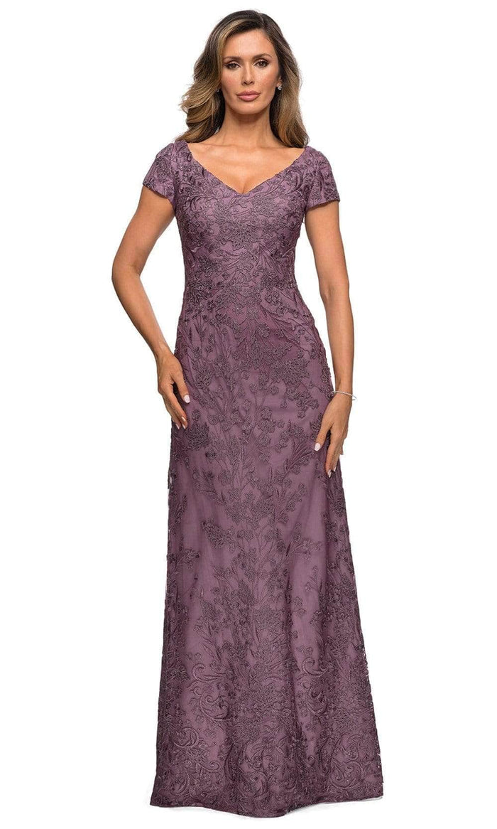 La Femme 27915SC - Lace Applique Evening Dress Mother of the Bride Dresses 4 / Dusty Lilac