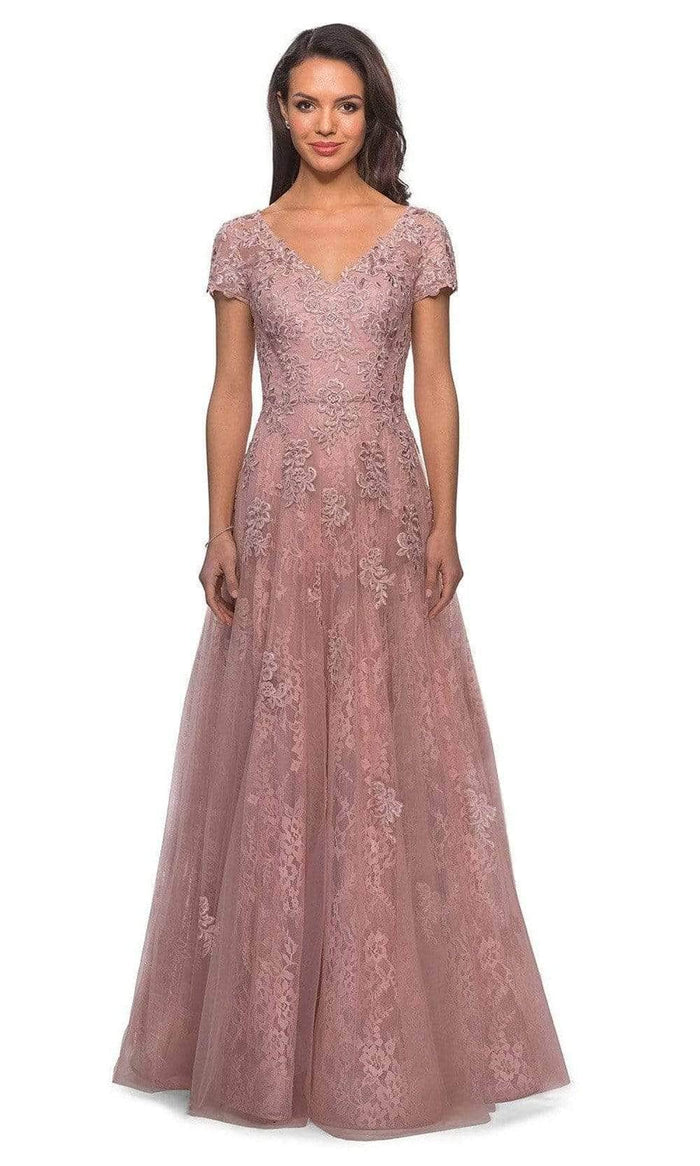 La Femme 28028SC - Short Sleeve A-Line Formal Gown Mother of the Bride Dresses 12 / Blush