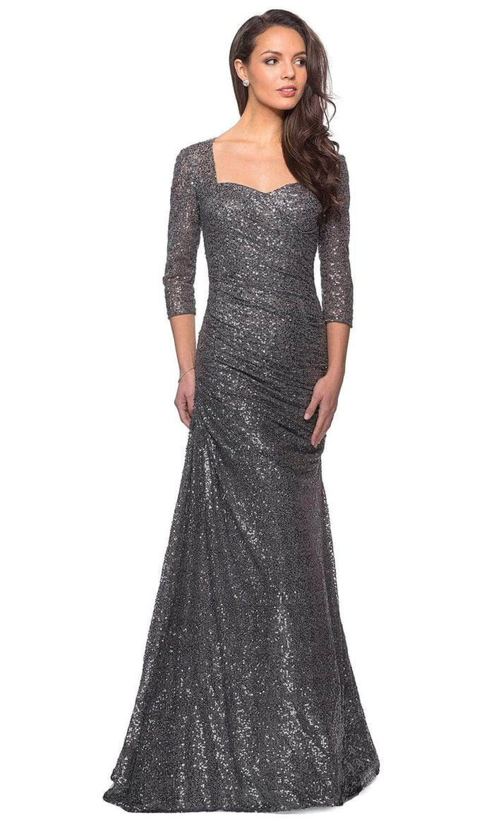 La Femme 28065SC - Quarter Sleeve Sequin Formal Dress Mother of the Bride Dresses 8 / Gunmetal