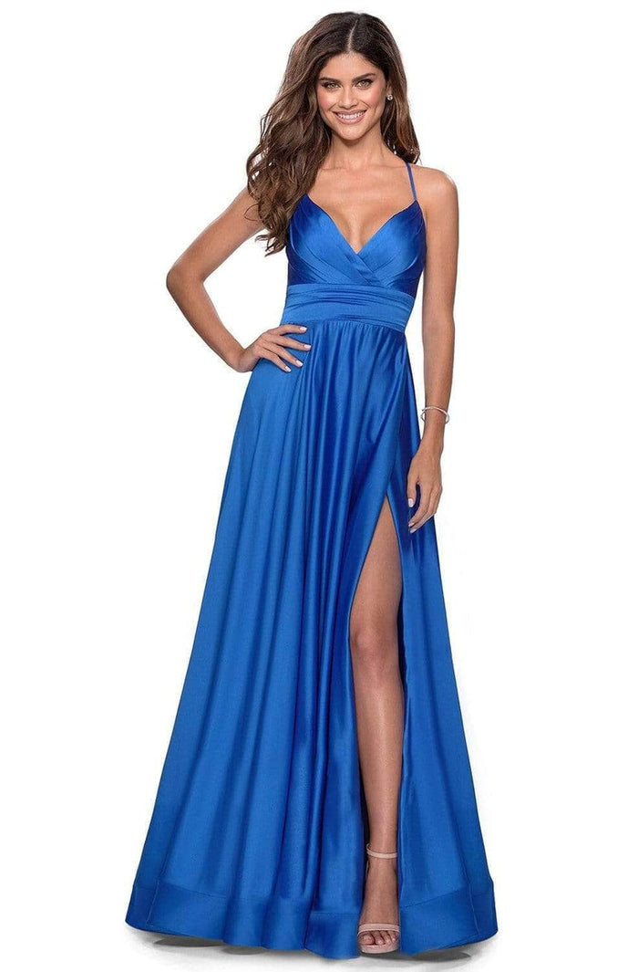 La Femme 28571SC - Strappy Back Satin Evening Gown Bridesmaid Dresses 10 / Royal Blue