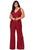 La Femme 29003SC - V-Neck Shimmer Jumpsuit Evening Dresses 12W / Red