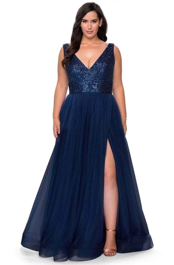 La Femme 29045SC - Sequin Ornate Sleeveless Evening Gown Evening Dresses 22W / Navy