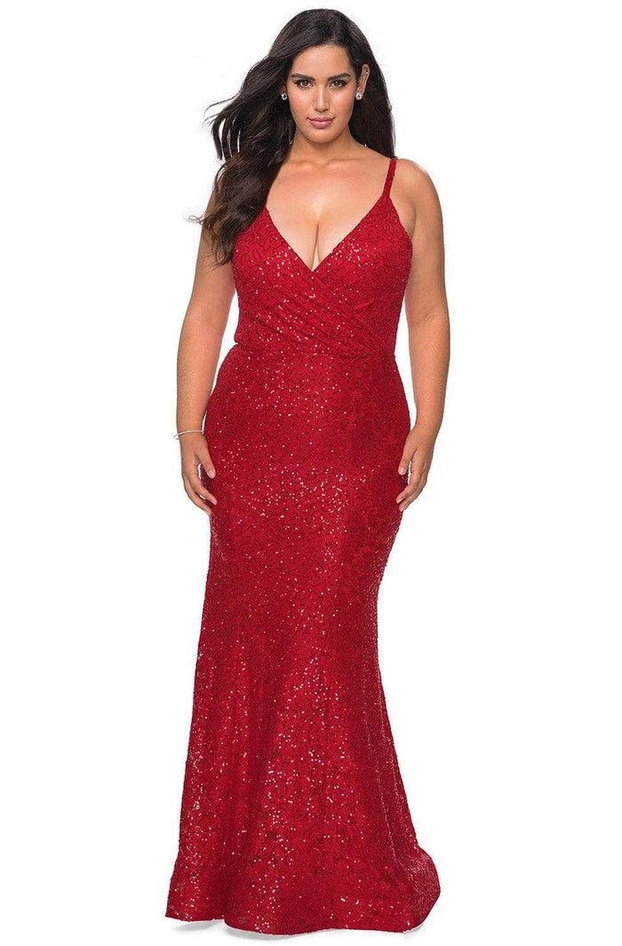 La Femme - 29063 Sleeveless Sequin Prom Dress Evening Dresses 12W / Red