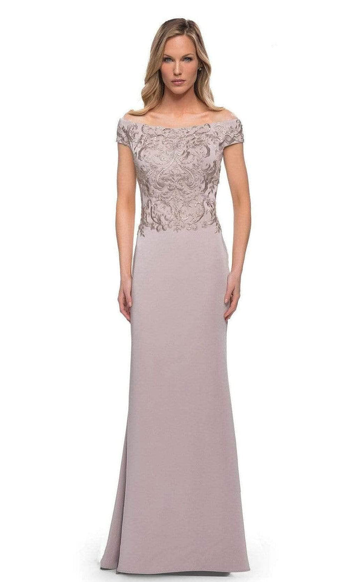 La Femme 29331SC - Embroidered Cap Sleeve Formal Dress Mother of the Bride Dresses 12 / Light Taupe