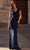 La Femme 29558 - Ruched Bodice V-Neck Evening Gown Special Occasion Dress 2 / Navy