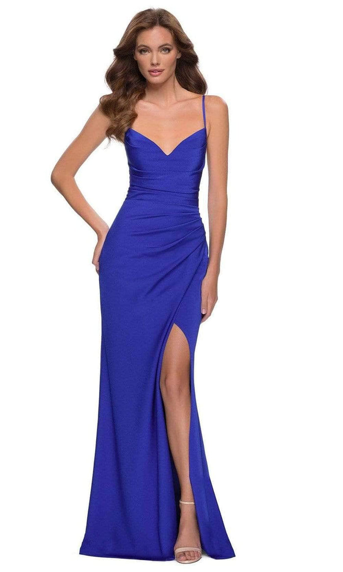 La Femme 29615SC - Sleeveless Lace-Up Prom Dress Prom Dresses 0 / Royal Blue