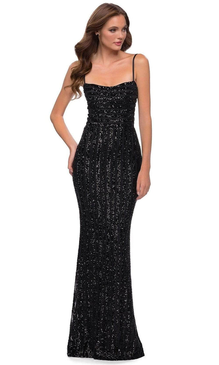 La Femme 29713SC - Striped Sequin Fitted Prom Dress Prom Dresses 6 / Black