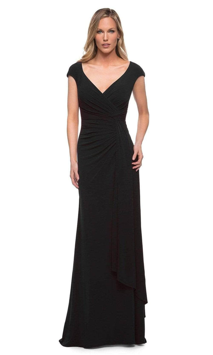 La Femme 29814SC - Ruched Bodice Cap Sleeve Formal Dress Mother of the Bride Dresses 18 / Black