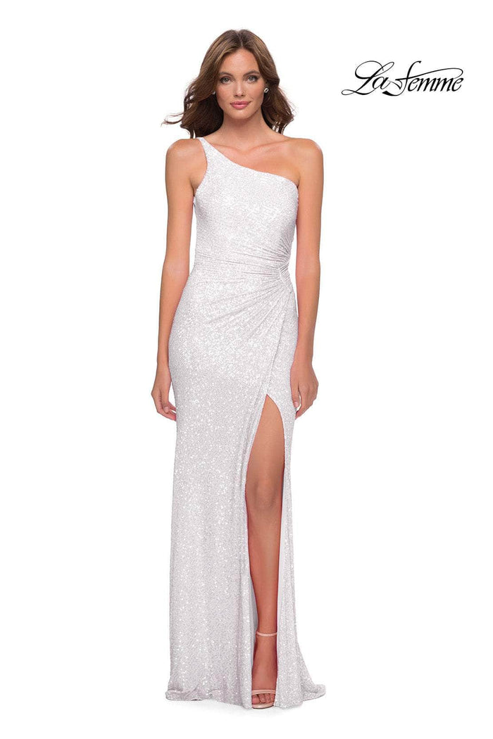 La Femme 29962SC - One Shoulder Sequin Evening Dress Special Occasion Dress 0 / White