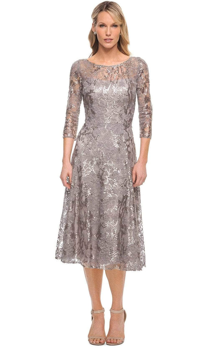 La Femme 29993SC - Metallic Lace A-Line Cocktail Dress Cocktail Dresses 14 / Silver