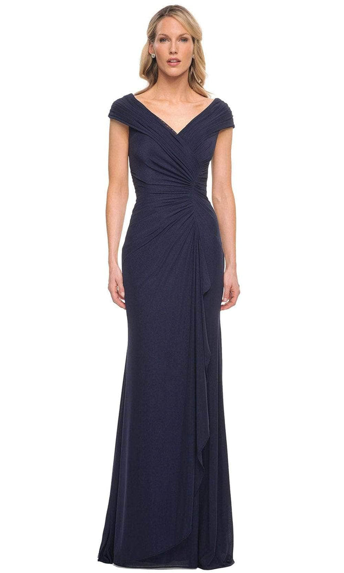 La Femme 29996SC - Ruched Bodice Column Formal Gown Mother of the Bride Dresses 8 / Navy