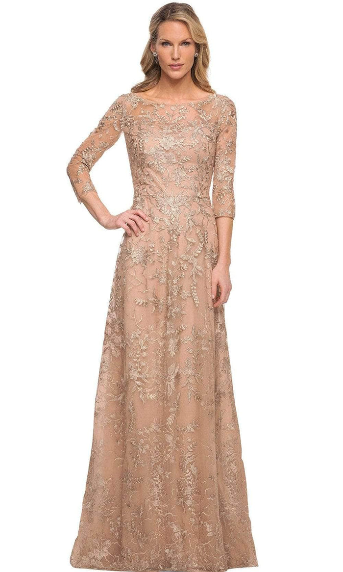 La Femme 30021 - Quarter Sleeve Bateau Neck Mother of the Bride Dress Mother of the Bride Dresses 10 / Light Gold