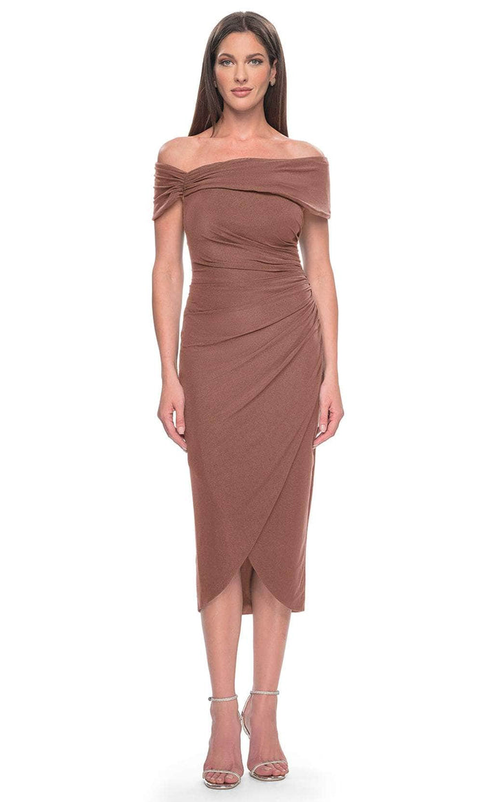 La Femme 30109 - Tea Length Fitted Dress Cocktail Dresses 4 / Cocoa