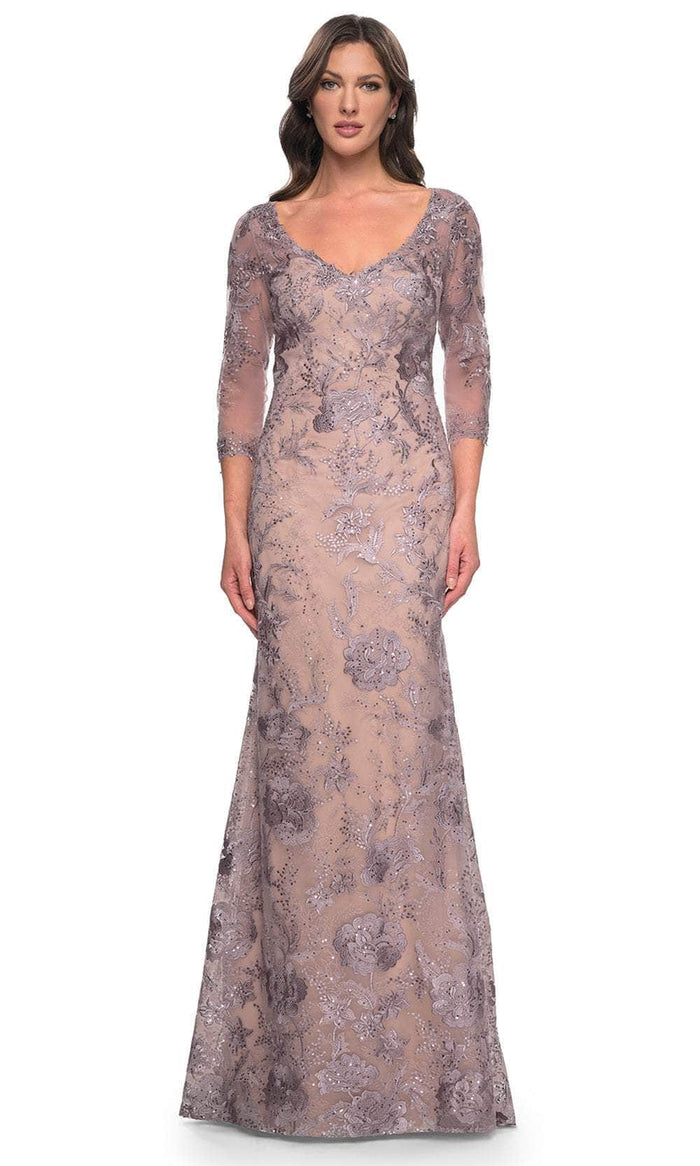 La Femme 30130SC - Illusion Sleeve Lace Evening Dress Evening Dresses 20 / Dusty Lilac