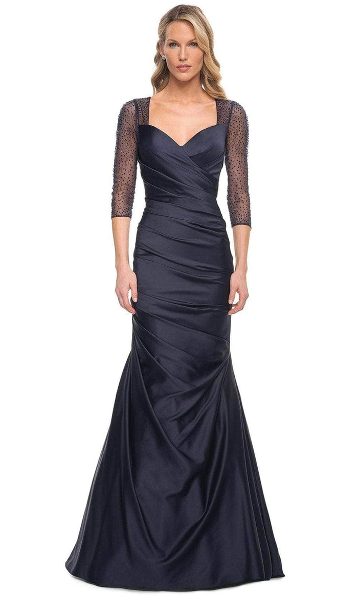 La Femme 30138SC - Beaded Illusion Mermaid Formal Dress Mother of the Bride Dresses 10 / Navy