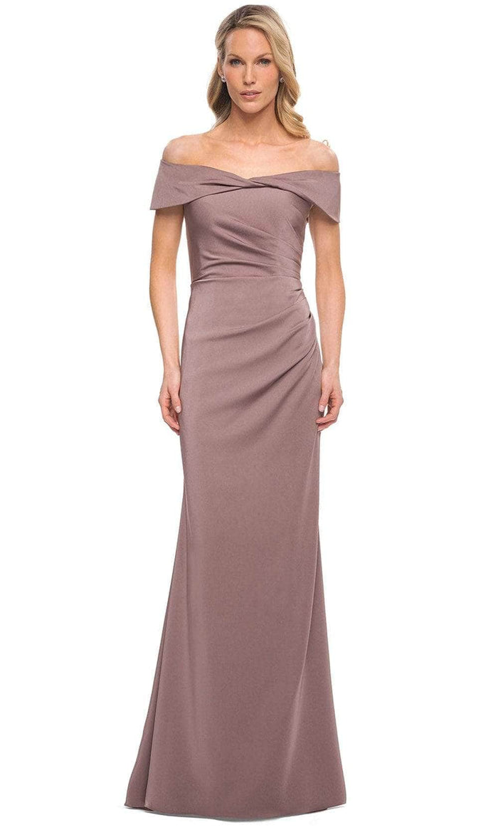 La Femme 30397SC - Twisted Off Shoulder Formal Dress Mother of the Bride Dresses 4 / Cocoa