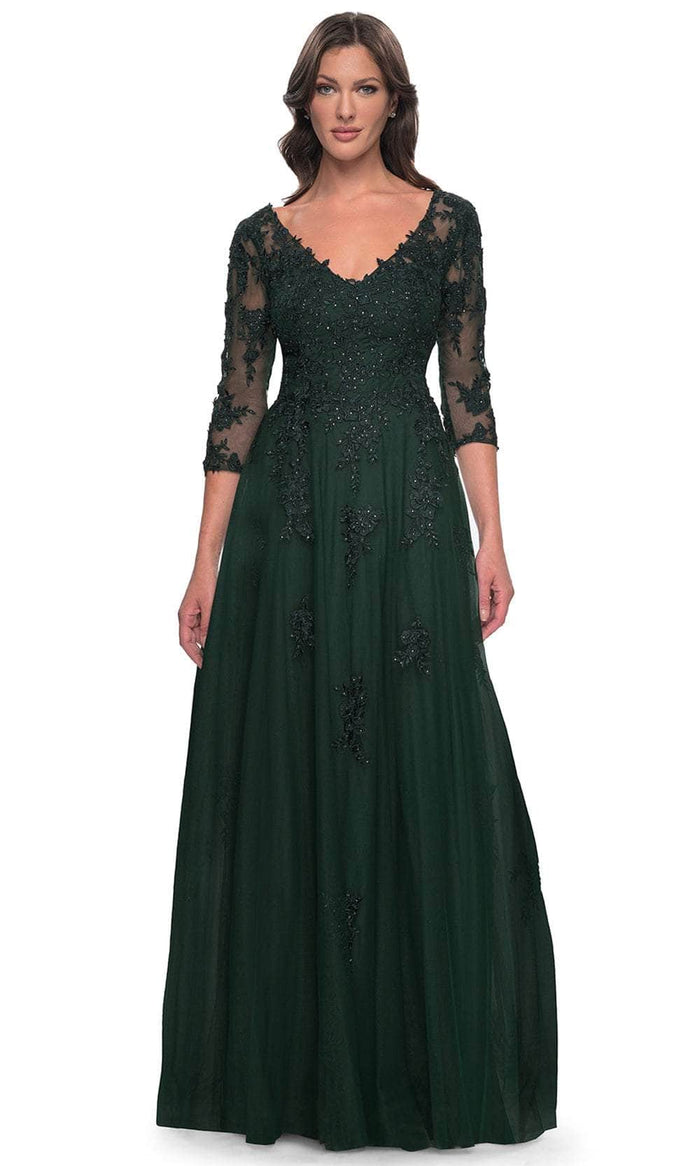 La Femme 30398 - Lace Ornate A-Line Evening Dress Mother of the Bride Dresses 4 / Dark Emerald
