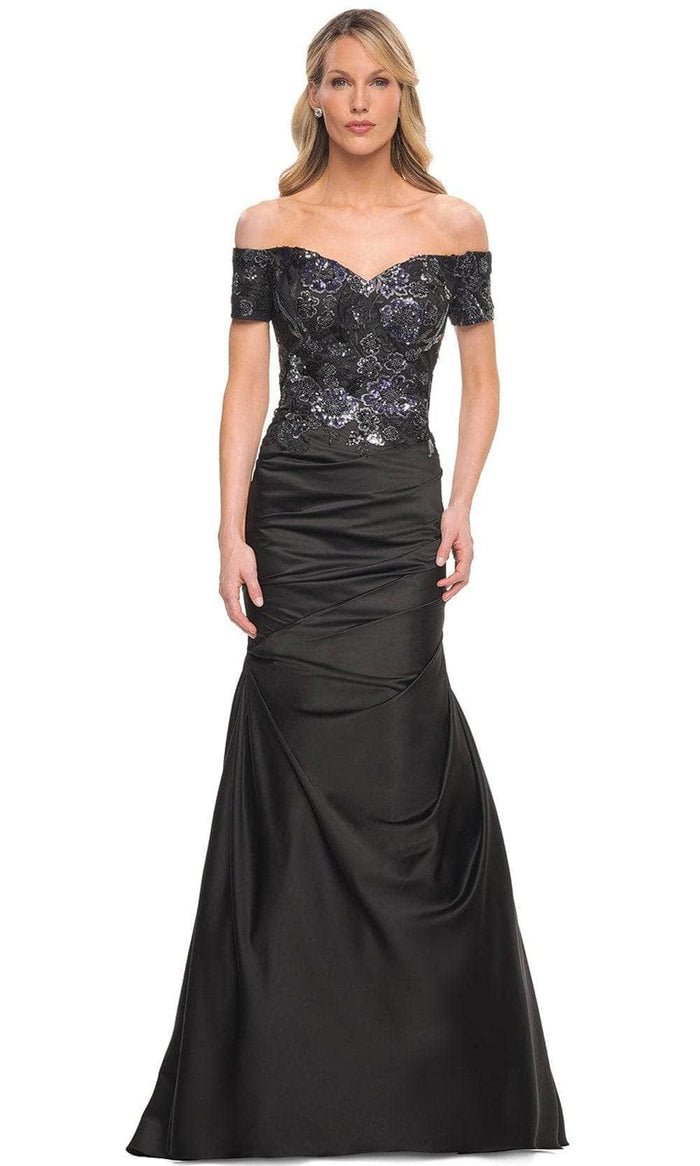 La Femme 30404SC -OFf-Shouder Embroidered Evening Dress Mother of the Bride Dresses 14 / Black