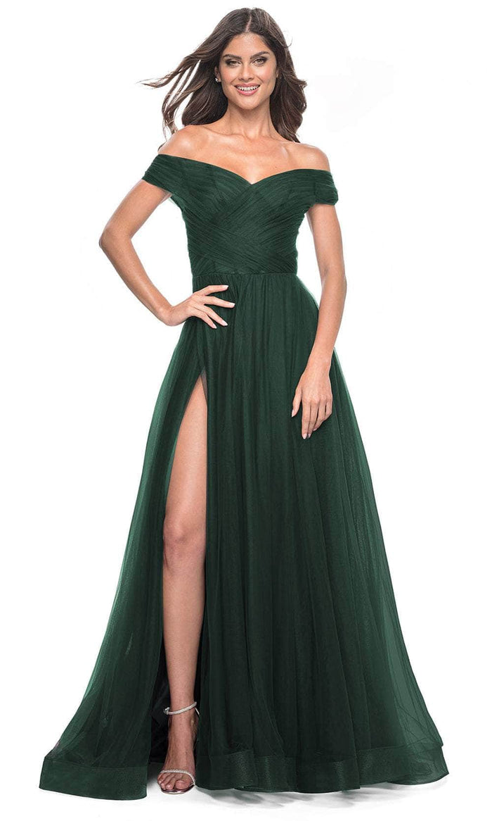 La Femme 30498SC - Off-Shoulder Weaved Bodice Prom Dress Prom Dresses 4 / Dark Emerald