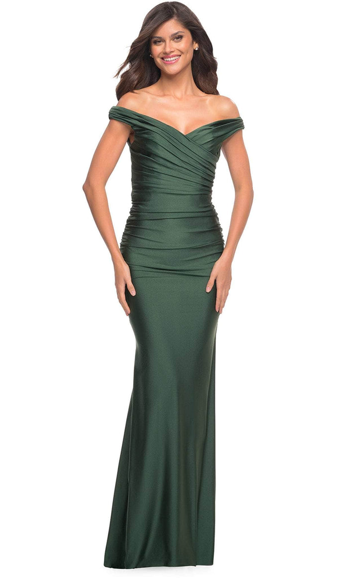 La Femme 30631SC - Ruched Off Shoulder Evening Gown Evening Dresses 00 / Dark Emerald