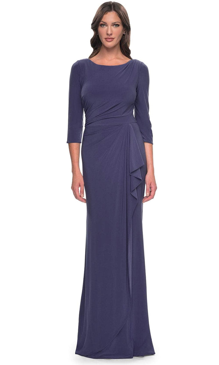 La Femme 30814 - Bateau Neck Jersey Evening Dress Mother of the Bride Dresses 0 / Smoky Blue