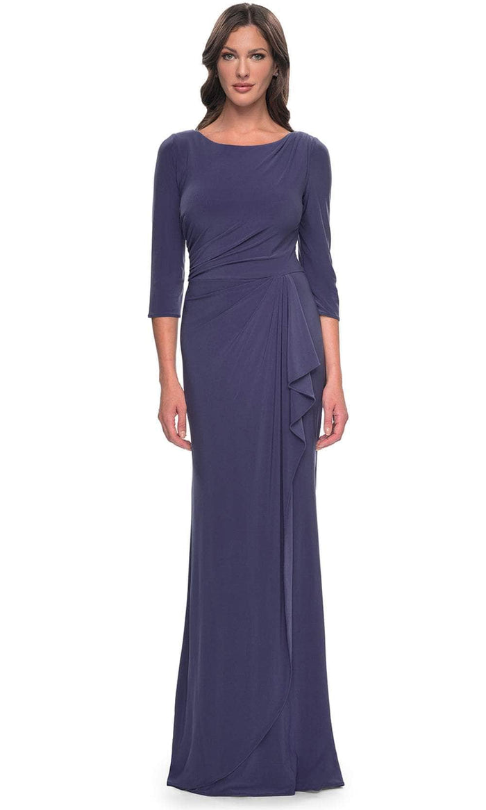 La Femme 30814SC - Jersey Quarter Sleeve Evening Dress Mother of the Bride Dresses 18 / Smoky Blue