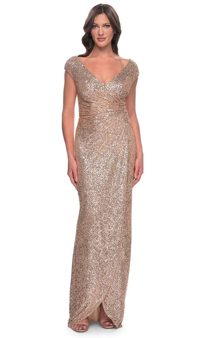 La Femme 30865SC - Cap Sleeve Sequin Formal Dress Mother of the Bride Dresses 8 / Rose Gold