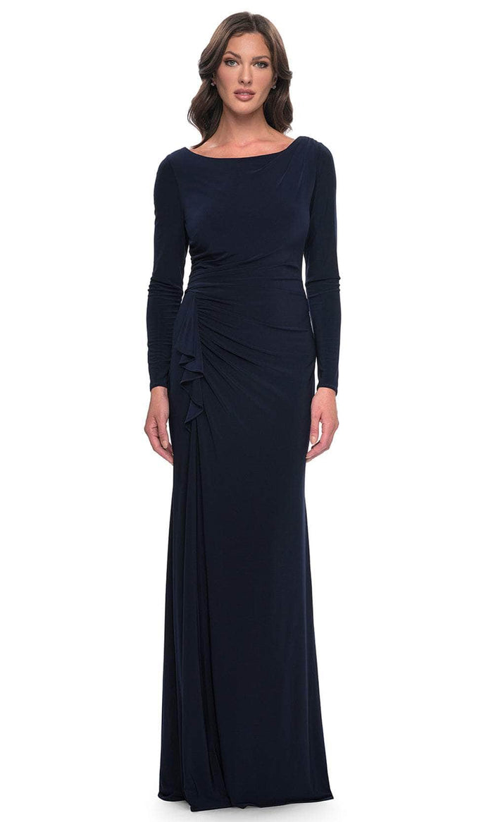 La Femme 30881 - Ruffle Detail Sheath Evening Dress Mother of the Bride Dresses 0 / Navy