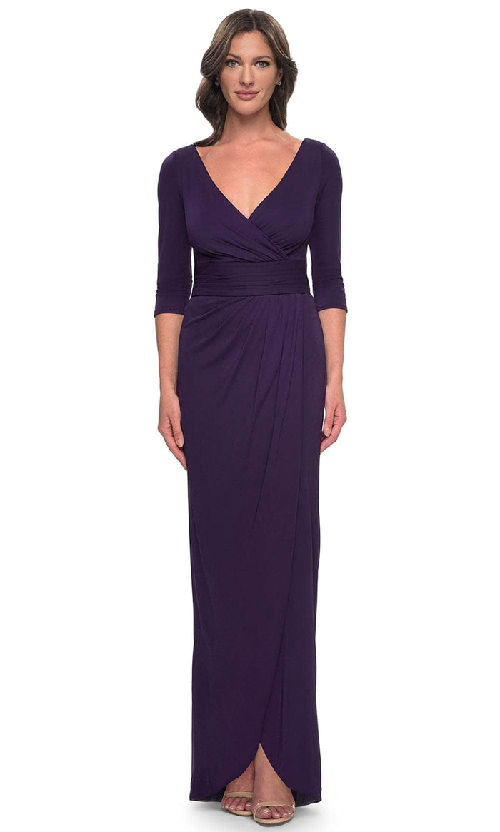 La Femme 31014 - Tulip Hem Jersey Evening Dress Evening Dresses 0 / Aubergine