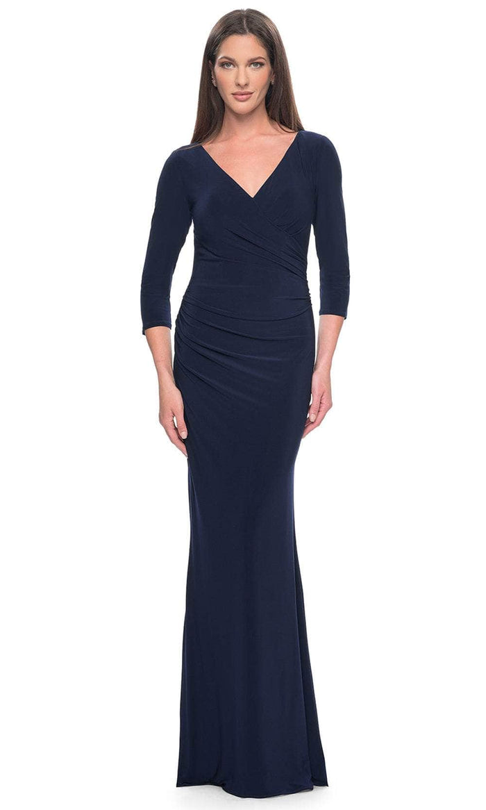 La Femme 31020 - Wrap Evening Dress with Chic Style Evening Dresses 10 / Navy