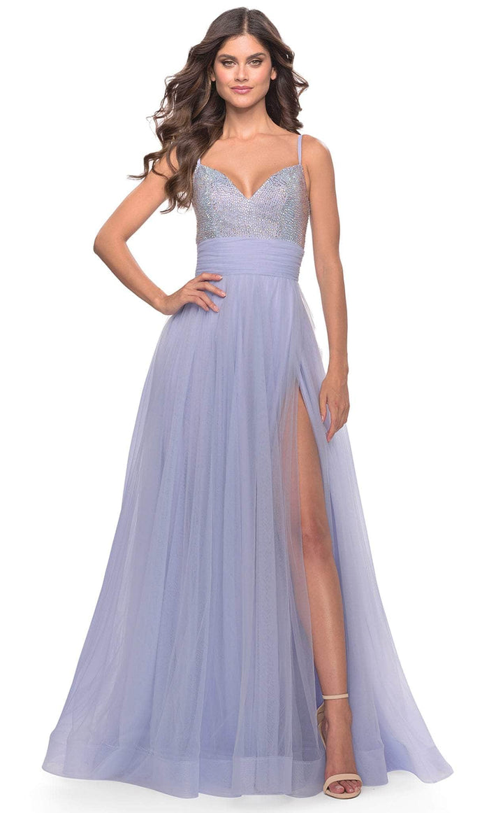 La Femme 31433SC - Stone Accent A-Line Prom Dress Prom Dresses 10 / Light Periwinkle