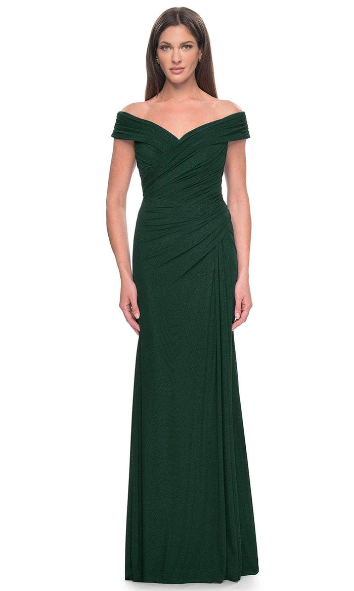 La Femme 31677 - Off Shoulder Jersey Evening Dress Evening Dresses 2 / Dark Emerald