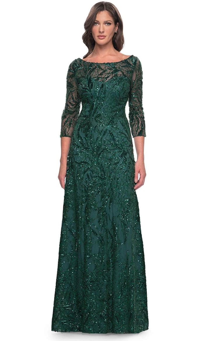 La Femme 31690SC - Embellished Quarter Sleeve Formal Dress Evening Dresses 12 / Emerald